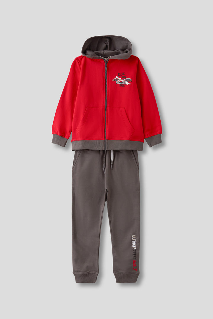 Conjunto de Sudadera y Pantalón para Niño en Rojo y Gris