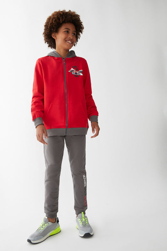 Conjunto de Sudadera y Pantalón para Niño en Rojo y Gris