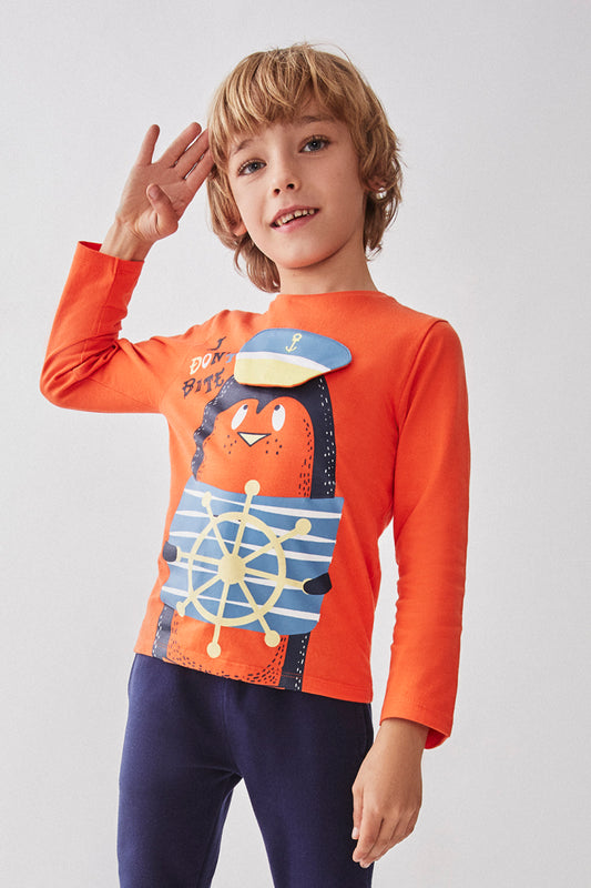 Camiseta de Bebé Niño: Espíritu Marinero con Pingüino