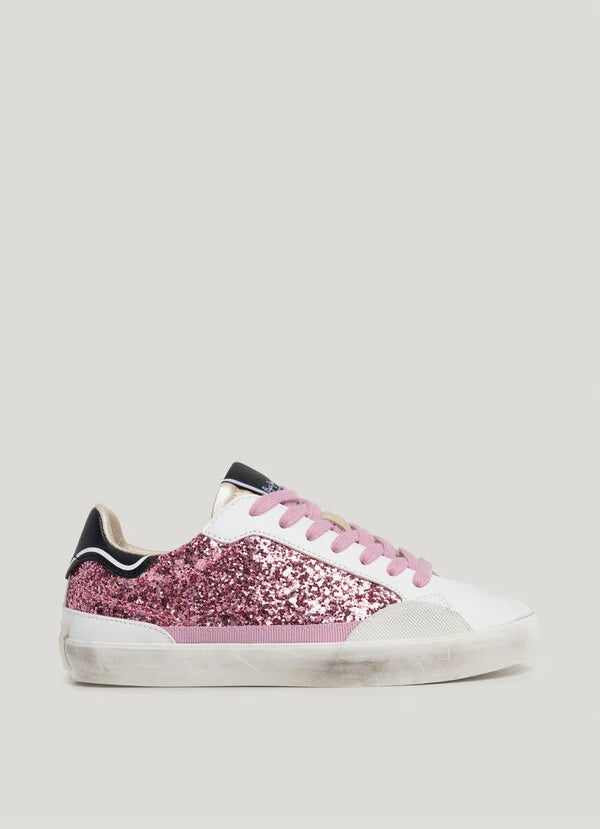 zapatillas  pepe jeans niña con detalles glitter rosa piel vegana