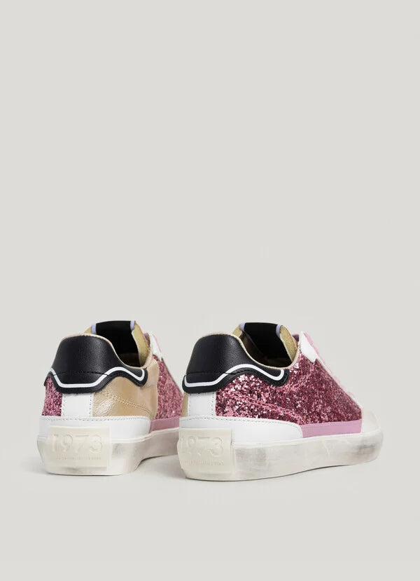 zapatillas  pepe jeans niña con detalles glitter rosa piel vegana