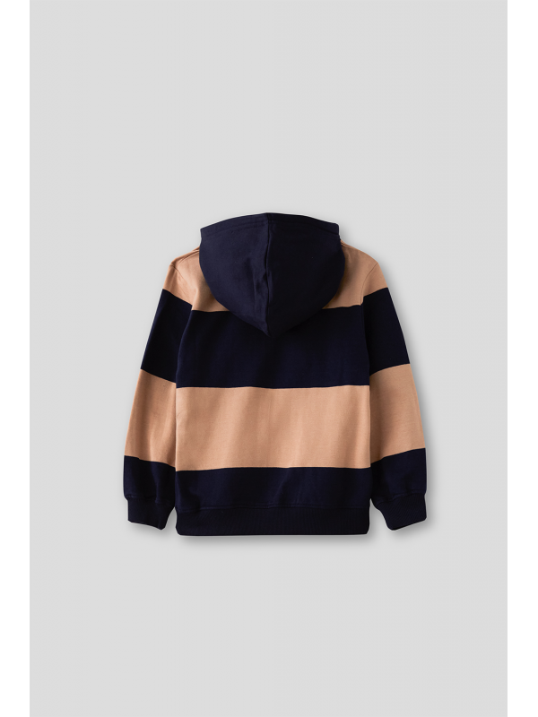 Sudadera para Niño: Rayas Beige y Azul Marino con Toque Espacial